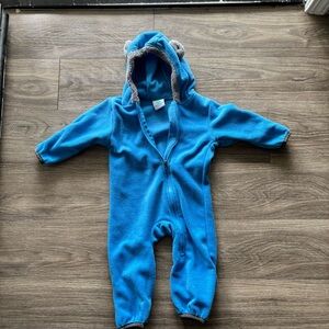 Blue Fleece Hooded One-Piece for baby boy with Ear Detail